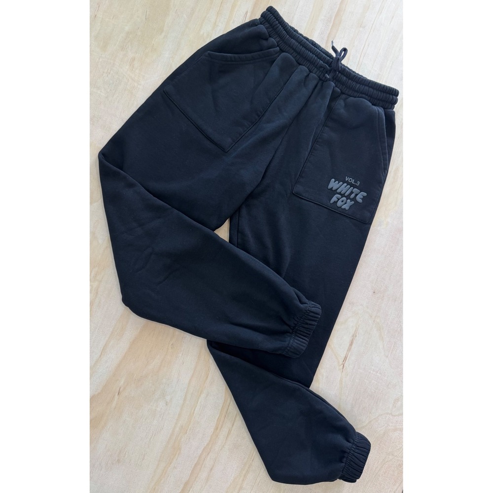 White Fox Boutique Vol 3 Black Joggers Puff Print Sweatpants Streetwear Small